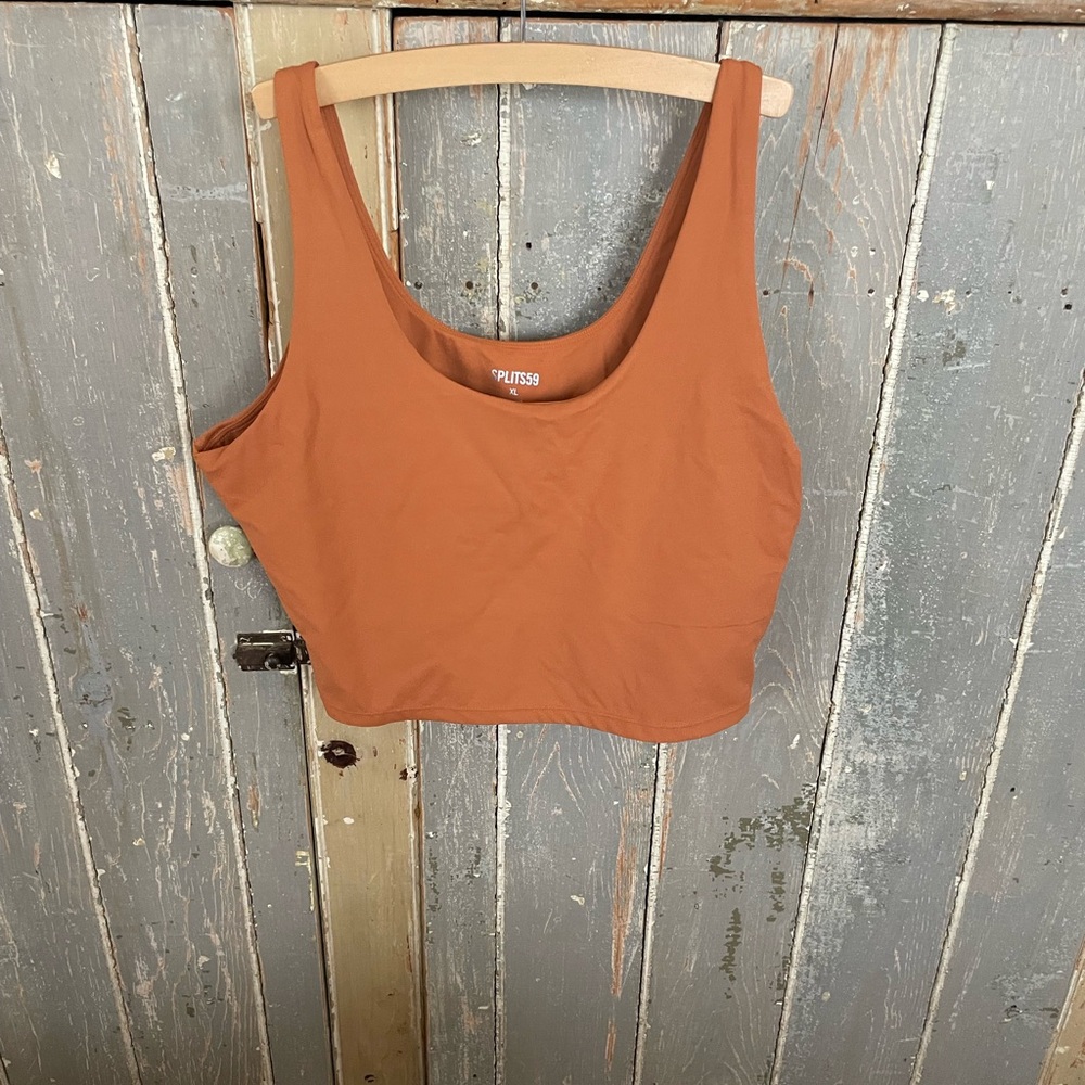 SPLITS59 Scoop Neck Crop Tank Top - Rust